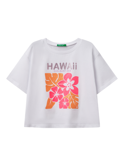 Benetton Kids' Cotton Graphic T-Shirt, Optical White, Optical White
