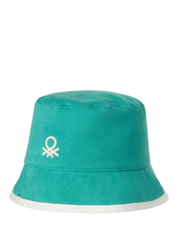 Benetton Kids' Cotton Reversible Bucket Hat, Teal Green