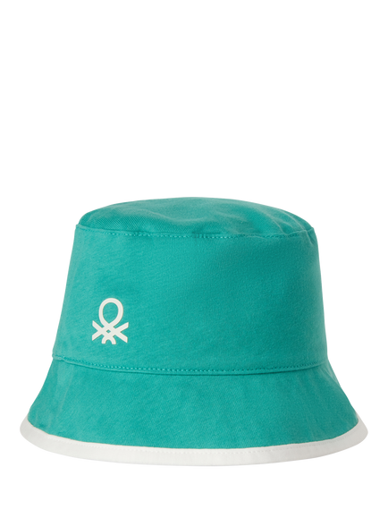 Benetton Kids' Cotton Reversible Bucket Hat, Teal Green