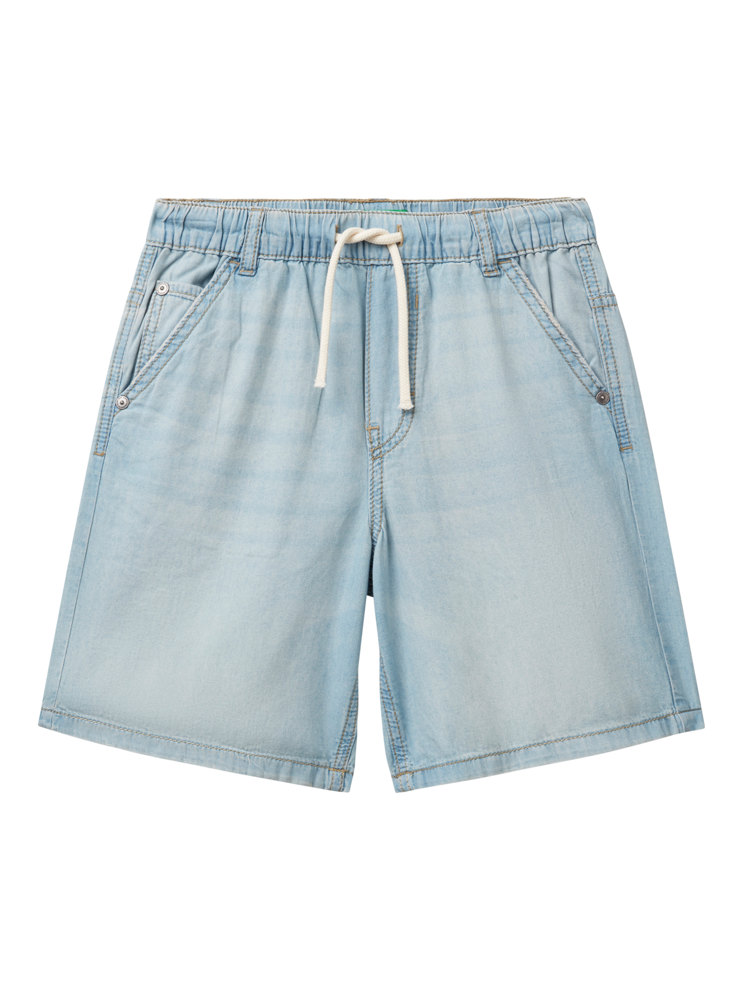 Product image 1 of 3, which shows Benetton Kids' Cotton Denim Bermuda Shorts, Light Blue, 6-7 years