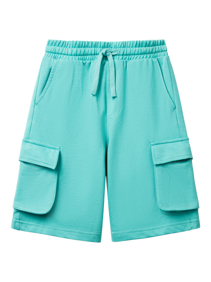 Benetton Kids' Cotton Bermuda Shorts, Teal Green
