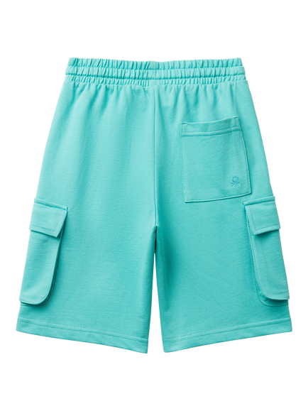Benetton Kids' Cotton Bermuda Shorts - view 2, Teal Green