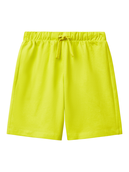 Benetton Kids' Cotton Logo Bermuda Shorts, Lime