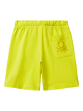 Benetton Kids' Cotton Logo Bermuda Shorts, Lime