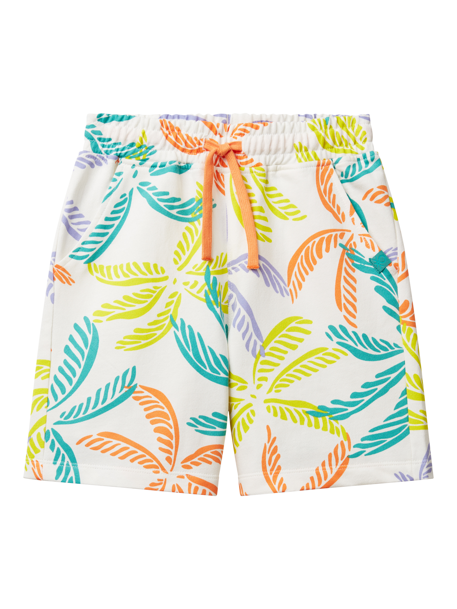 Product image 1 of 3, which shows Benetton Kids' Cotton Palm Leaf Print Bermuda Shorts, Multi, 11-12 years