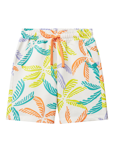 Benetton Kids' Cotton Palm Leaf Print Bermuda Shorts, Multi, Multi