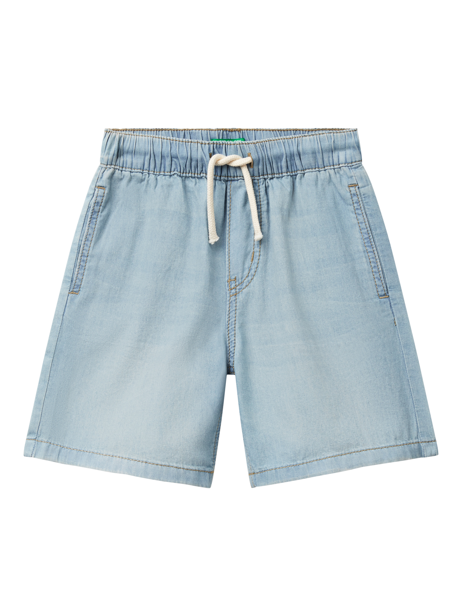 Product image 1 of 3, which shows Benetton Kids' Denim Shorts, Light Blue Denim, 5-6 years