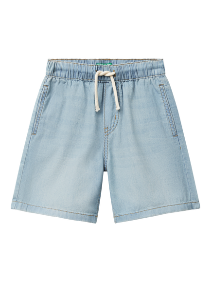 Benetton Kids' Light Weight Chambray Denim Shorts, Light Blue, Light Blue Denim