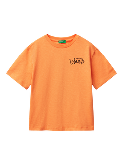 Benetton Kids' Cotton Crew Neck T-Shirt, Apricot, Apricot