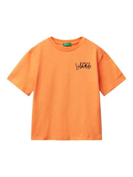 Benetton Kids' Cotton Crew Neck T-Shirt, Apricot, Apricot