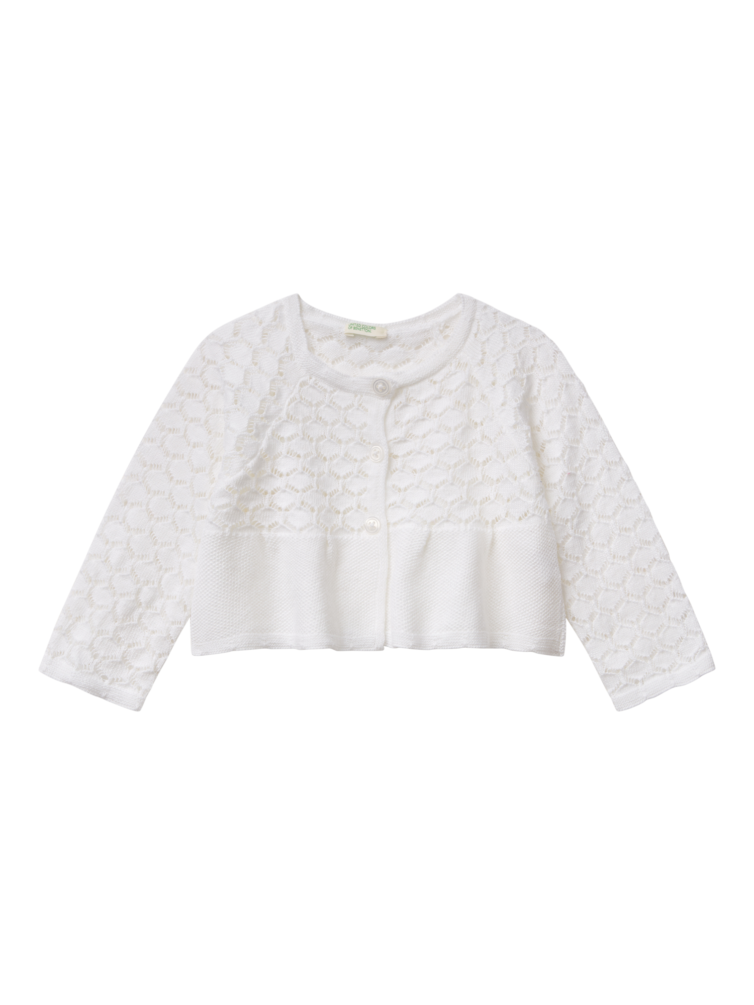 Product image 1 of 3, which shows Benetton Baby Textured Knit Cardigan, Optical White, 12-18 months