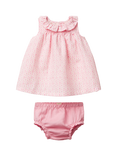 Benetton Baby Linen-Cotton Geometric Print Dress & Bloomers Set, Pastel Pink