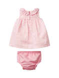Benetton Baby Linen-Cotton Geometric Print Dress & Bloomers Set, Pastel Pink