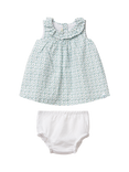 Benetton Baby Linen-Cotton Geometric Print Dress & Bloomers Set, Optical White