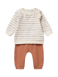 Benetton Baby Stripe Long Sleeve Top & Joggers Set, Cream/Brown