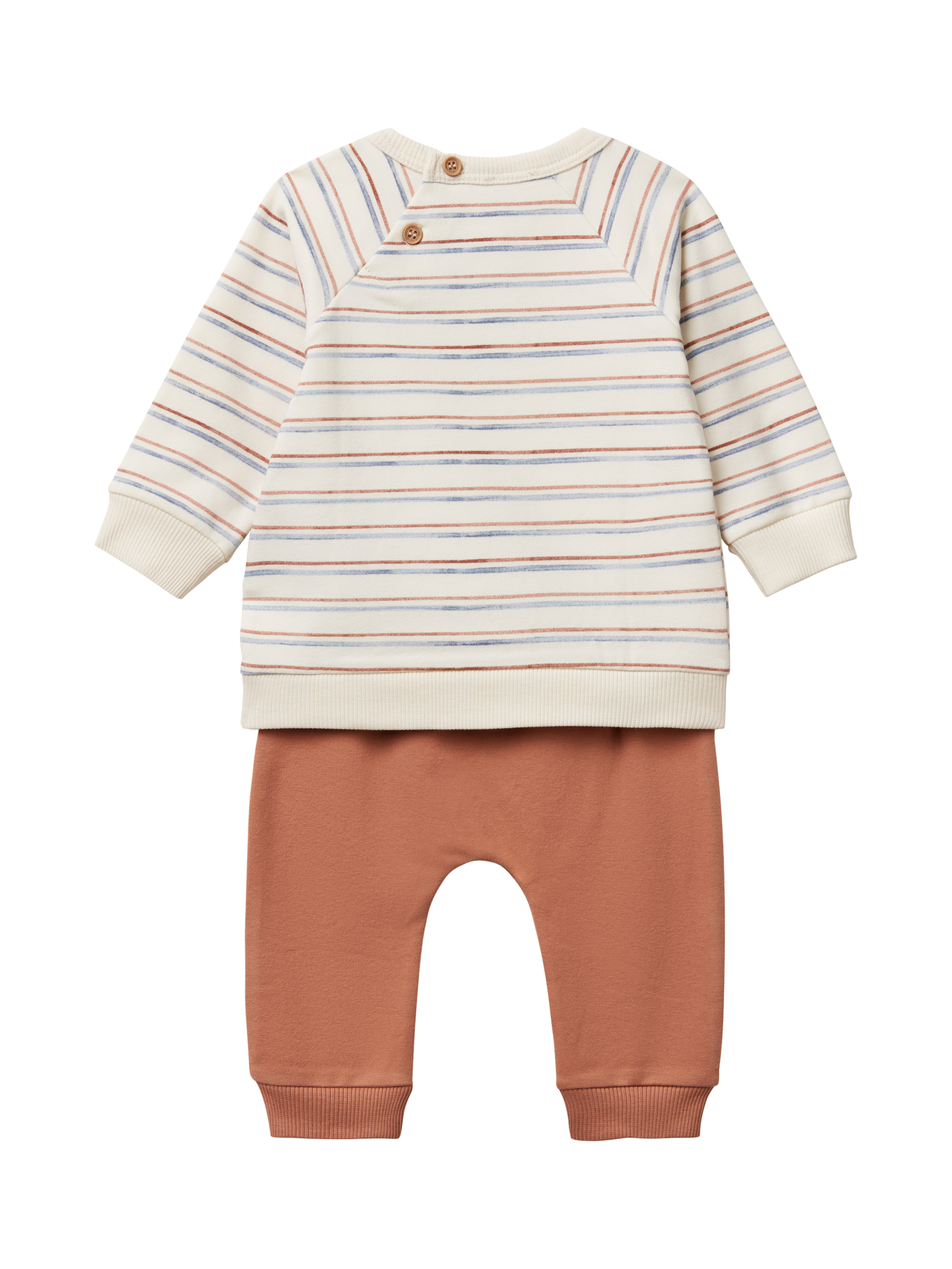 Product image 2 of 4, which shows Benetton Baby Stripe Long Sleeve Top & Joggers Set, Cream/Brown, 12-18 months