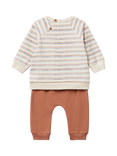 Benetton Baby Stripe Long Sleeve Top & Joggers Set, Cream/Brown