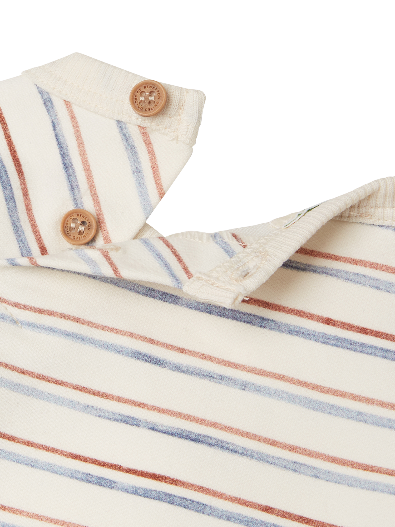 Product image 3 of 4, which shows Benetton Baby Stripe Long Sleeve Top & Joggers Set, Cream/Brown, 12-18 months