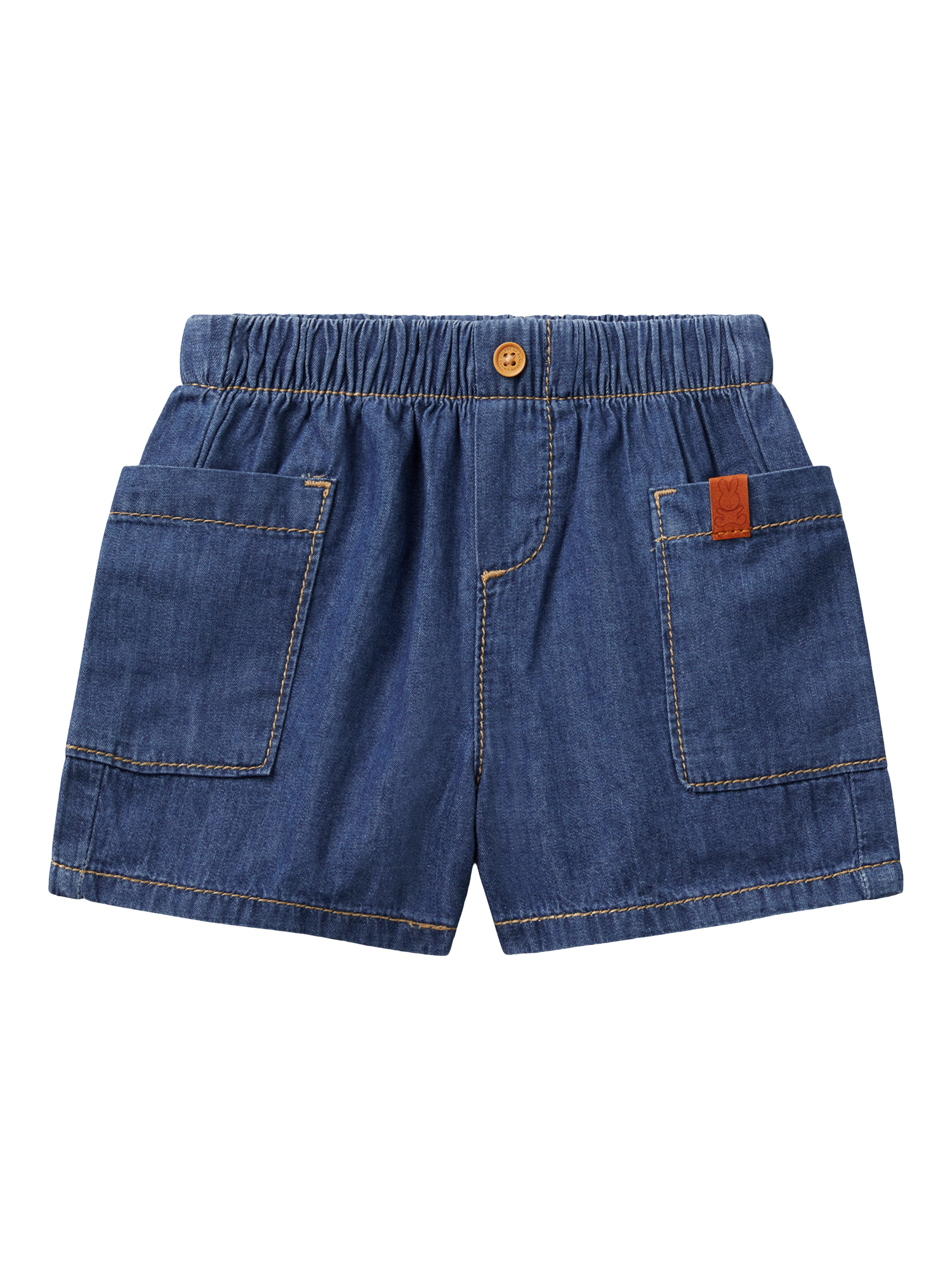 Product image 1 of 3, which shows Benetton Baby Cotton Chambray Pocket Shorts, Denim, 1-3 months