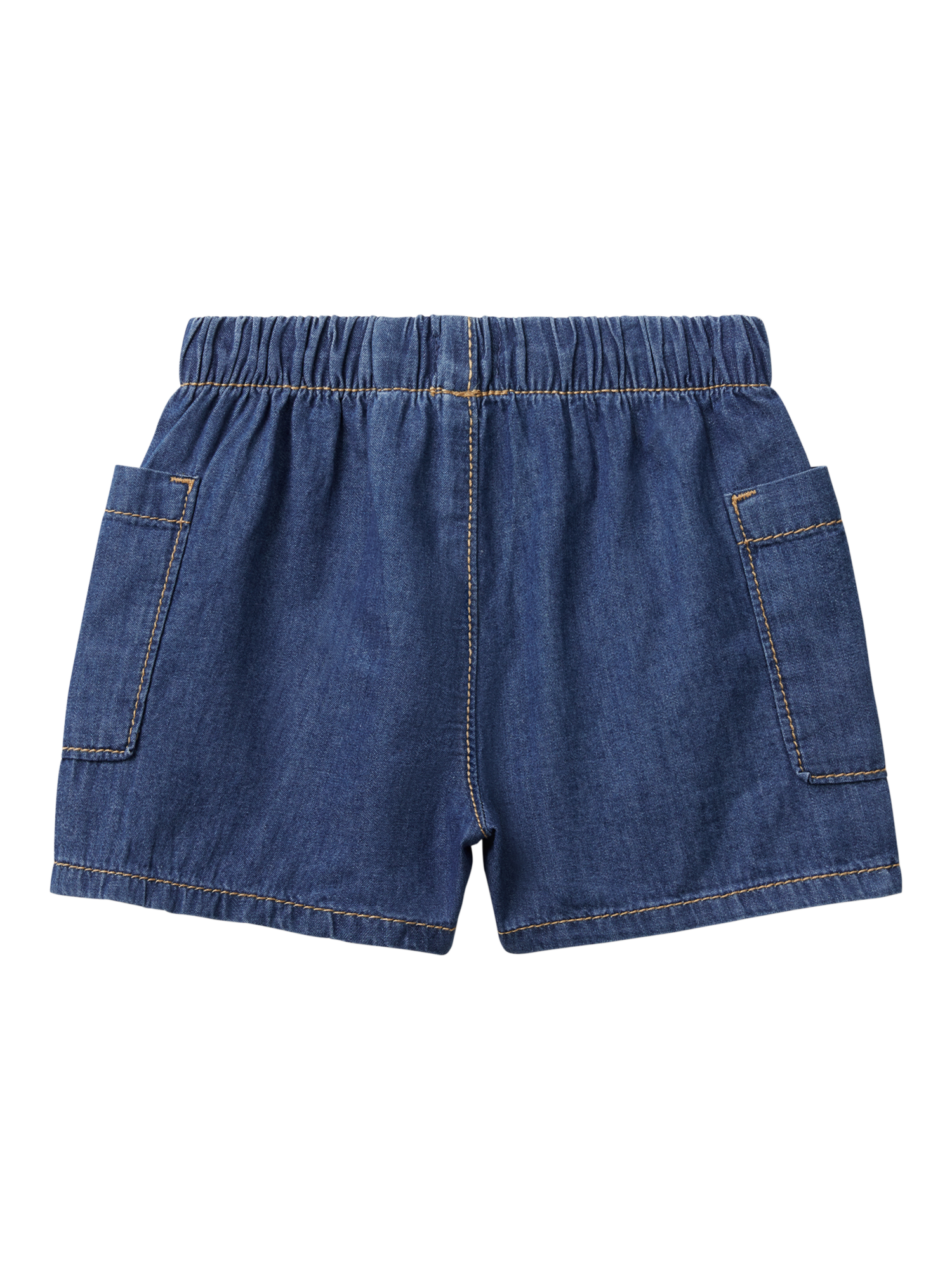 Product image 2 of 3, which shows Benetton Baby Cotton Chambray Pocket Shorts, Denim, 1-3 months