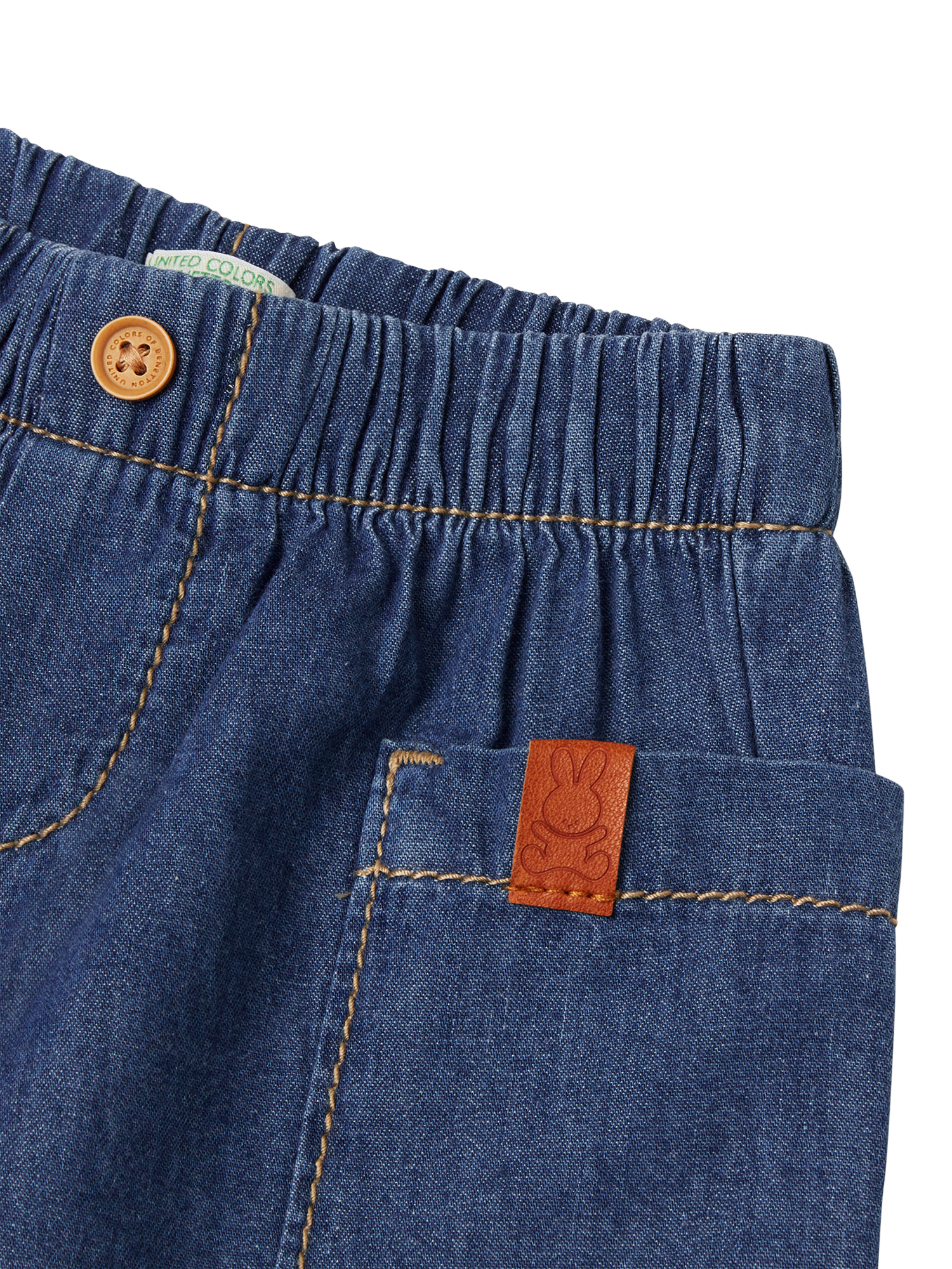 Product image 3 of 3, which shows Benetton Baby Cotton Chambray Pocket Shorts, Denim, 1-3 months