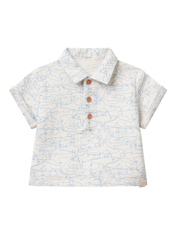 Benetton Baby Cotton Shark Print Polo Shirt, Off White, Off White