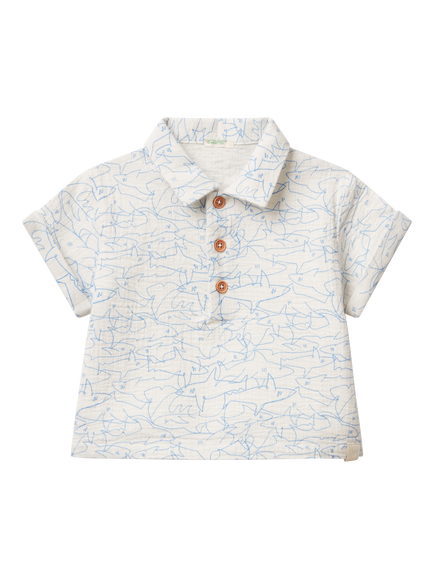 Benetton Baby Cotton Shark Print Polo Shirt, Off White, Off White