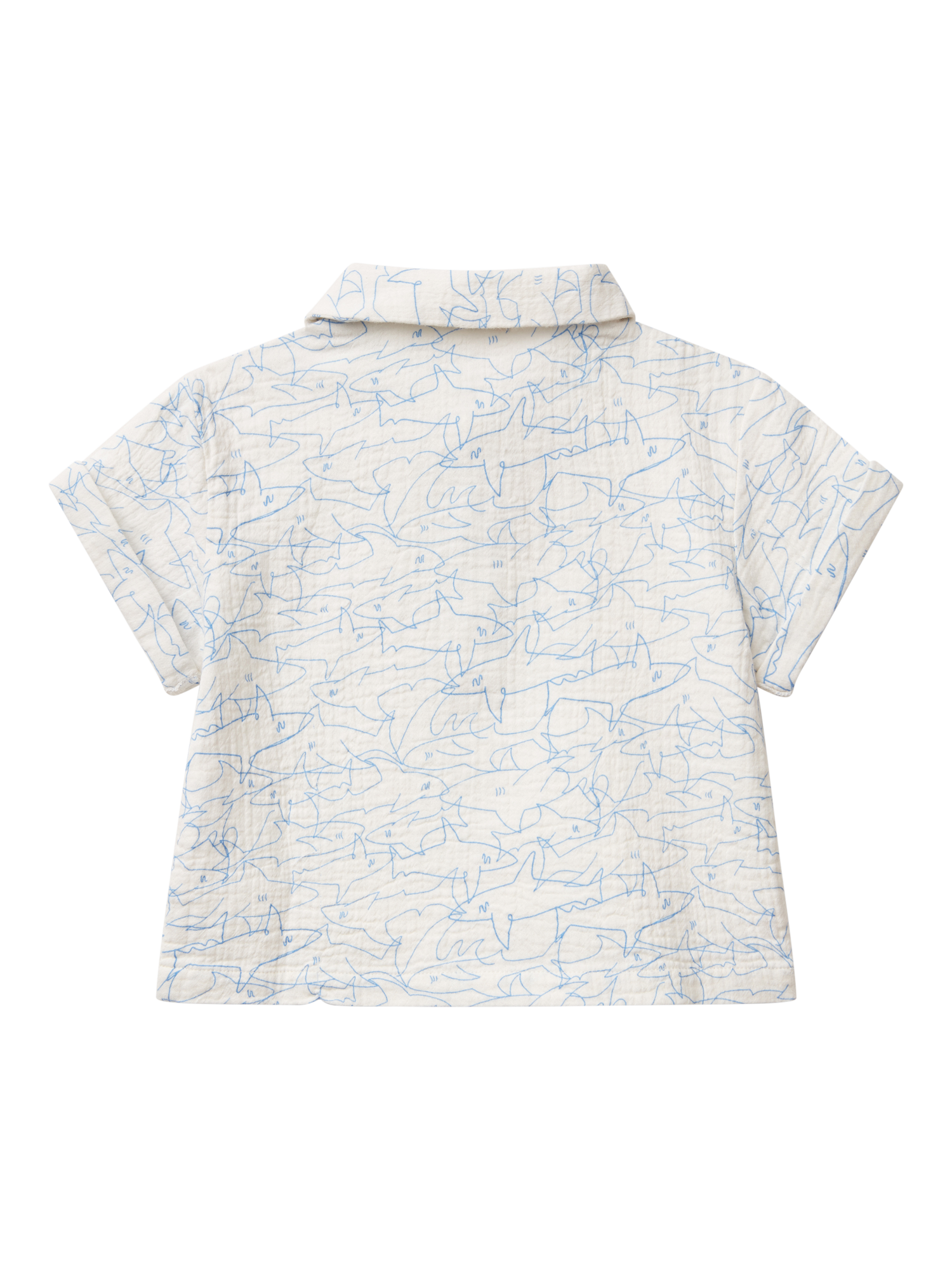 Product image 2 of 3, which shows Benetton Baby Cotton Shark Print Polo Shirt, Off White, 12-18 months