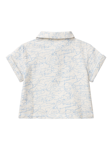 Benetton Baby Cotton Shark Print Polo Shirt, Off White - view 2, Off White