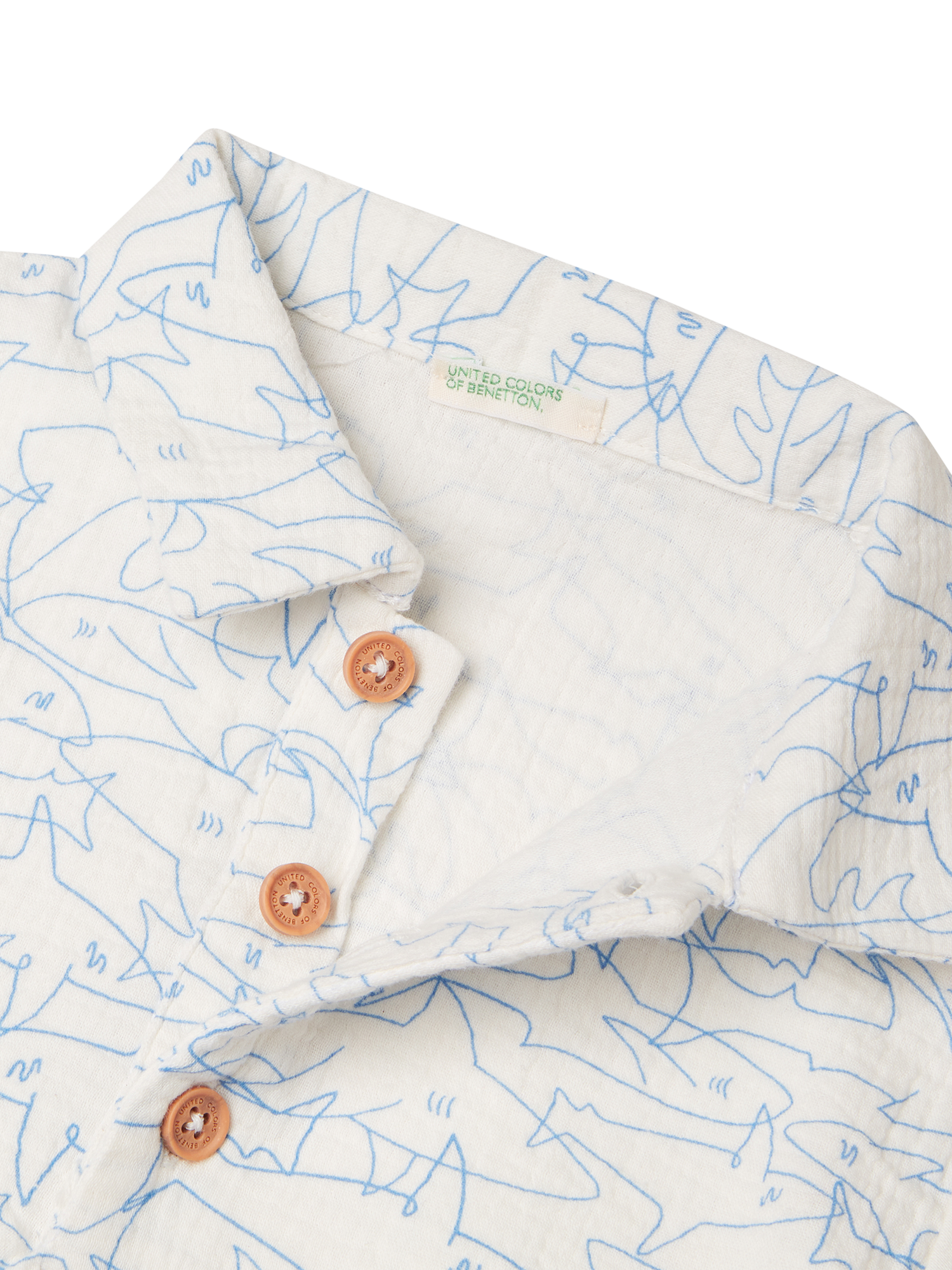 Product image 3 of 3, which shows Benetton Baby Cotton Shark Print Polo Shirt, Off White, 12-18 months
