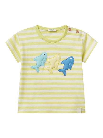 Benetton Baby Cotton Applique Stripe T-Shirt, Lime, Lime