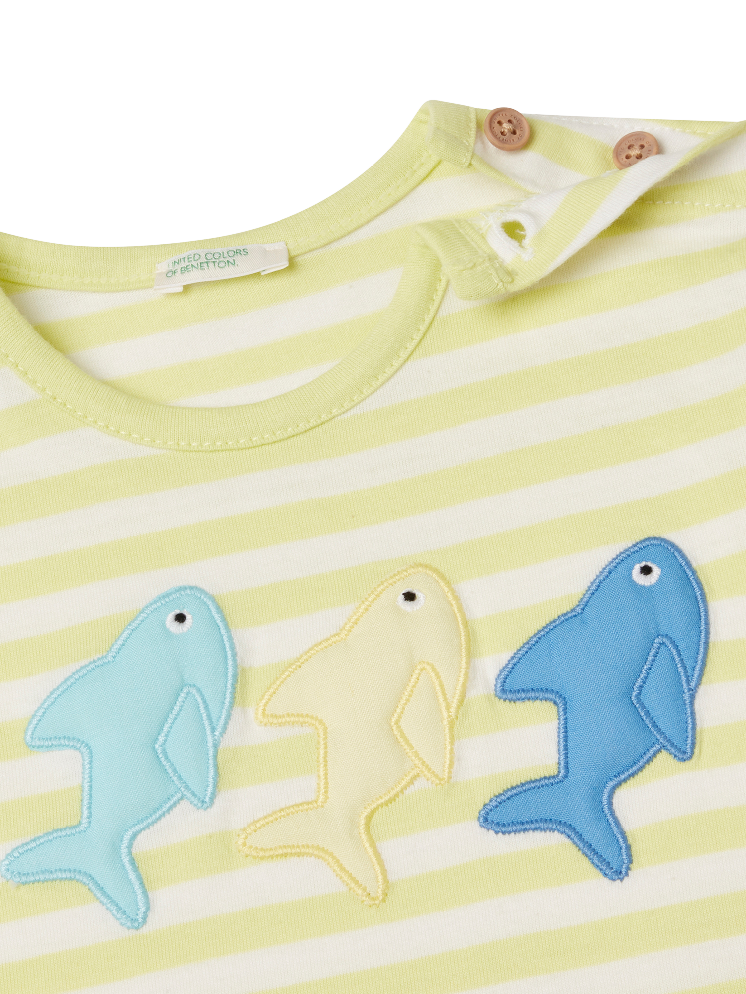 Product image 3 of 3, which shows Benetton Baby Cotton Applique Stripe T-Shirt, Lime, 1-3 months