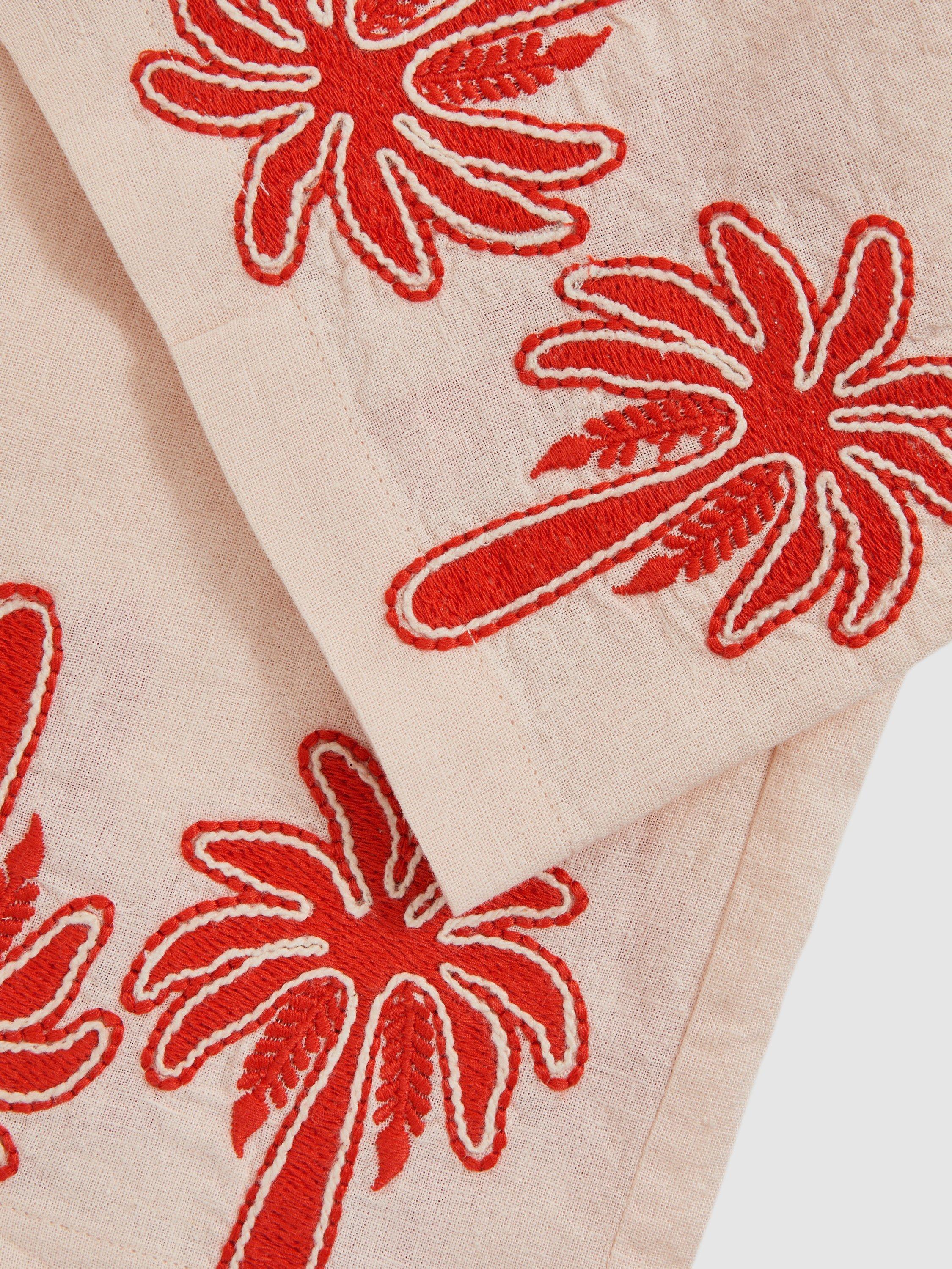 Product image 4 of 4, which shows Reiss Kids' Cate Linen Blend Palm Embroidery Trousers, Stone, 5-6 years
