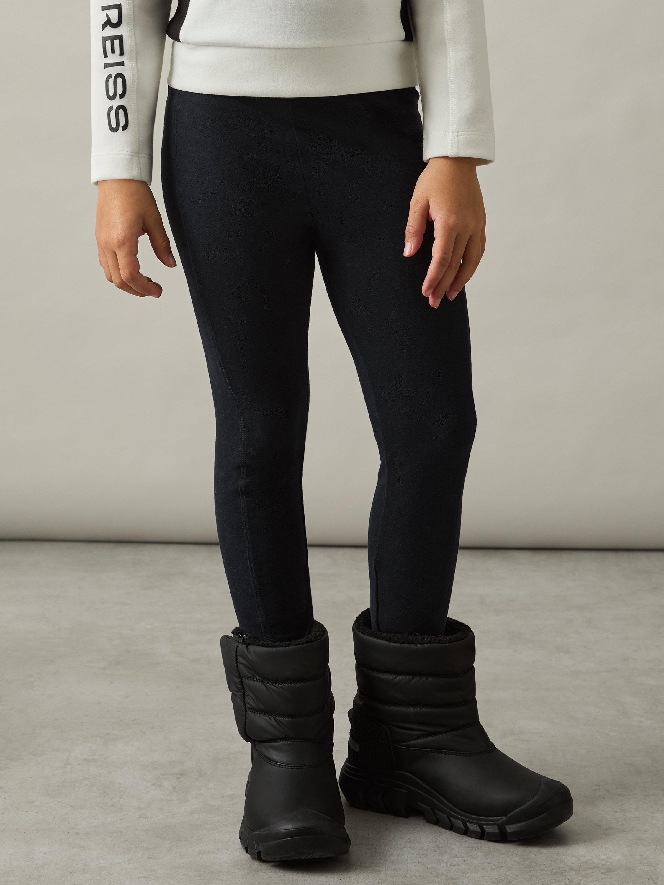 Product image 1 of 4, which shows Reiss Kids' Kristen Stretch Cotton Logo Print Leggings, Black, 4-5 years