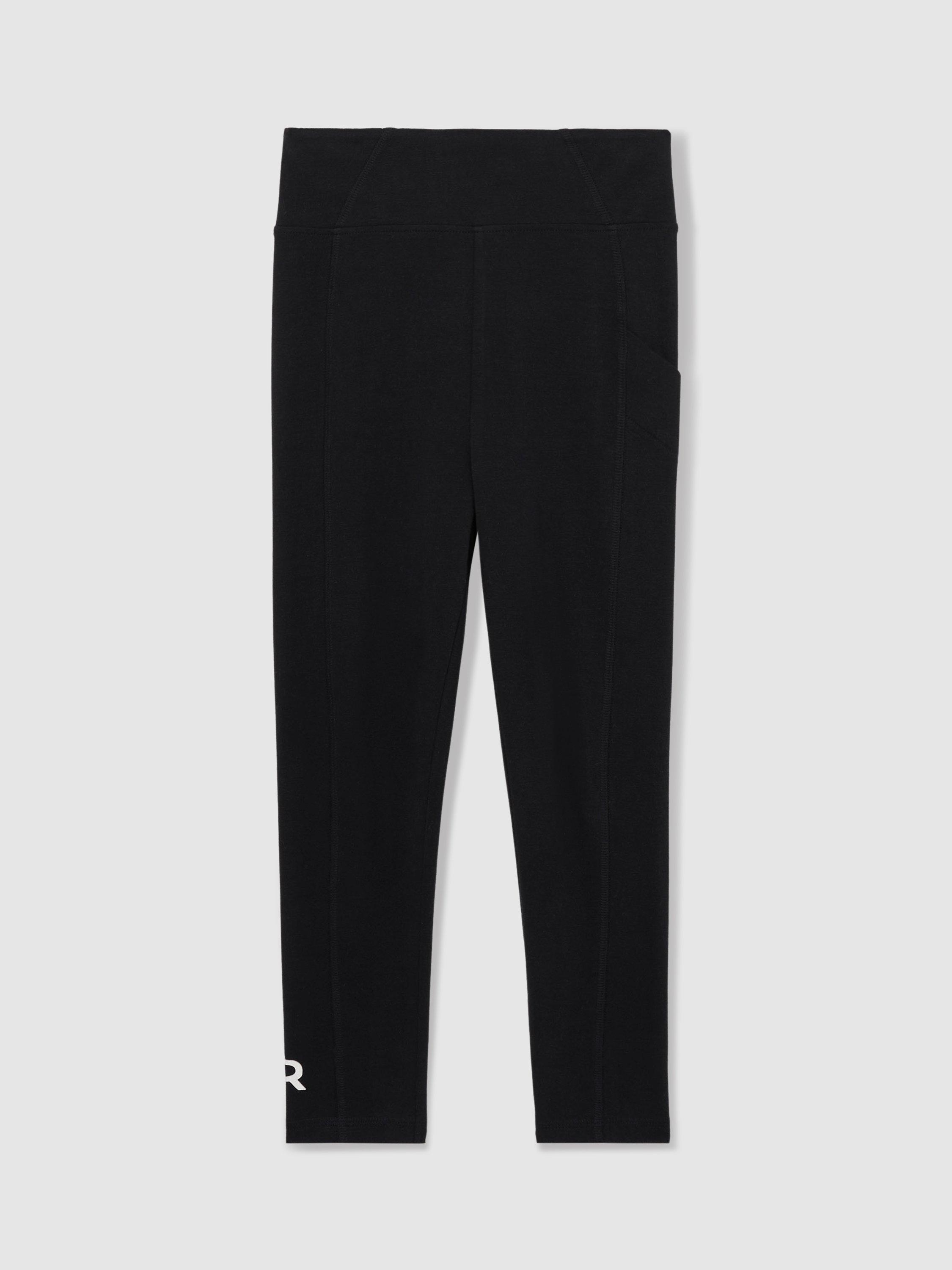 Product image 2 of 4, which shows Reiss Kids' Kristen Stretch Cotton Logo Print Leggings, Black, 4-5 years