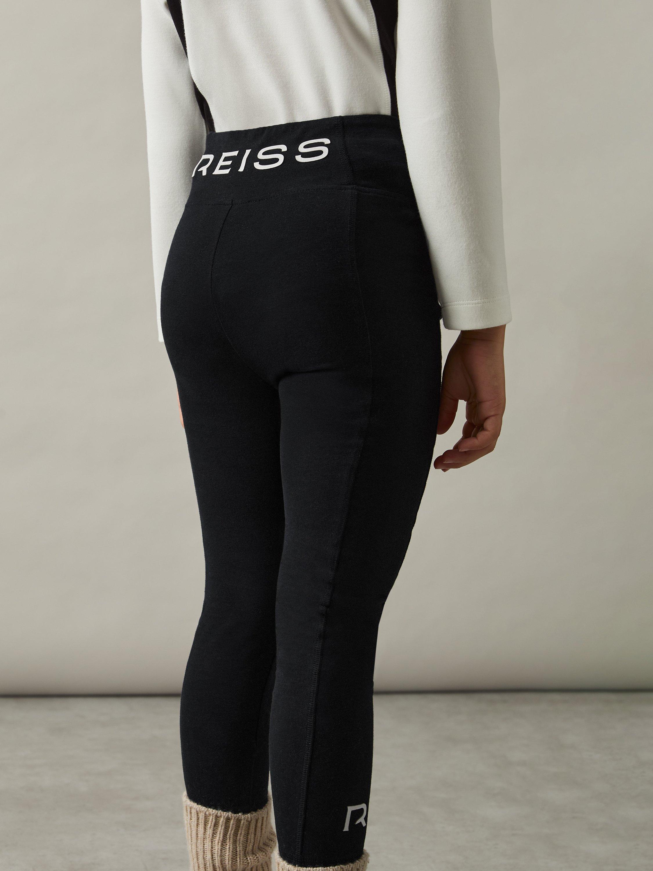 Product image 3 of 4, which shows Reiss Kids' Kristen Stretch Cotton Logo Print Leggings, Black, 4-5 years