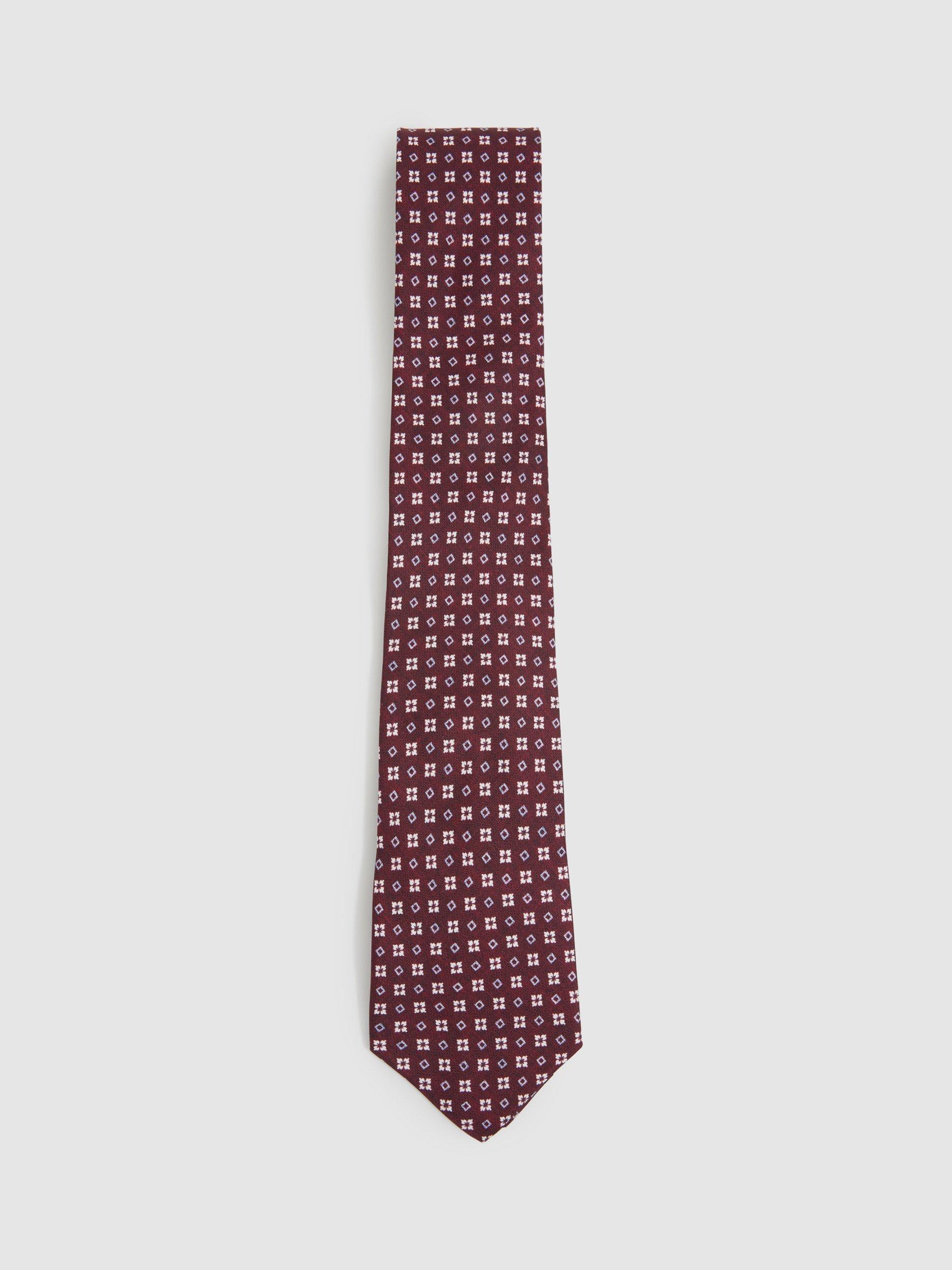 Reiss Cavoli Silk Floral Print Medallion Tie, Bordeaux