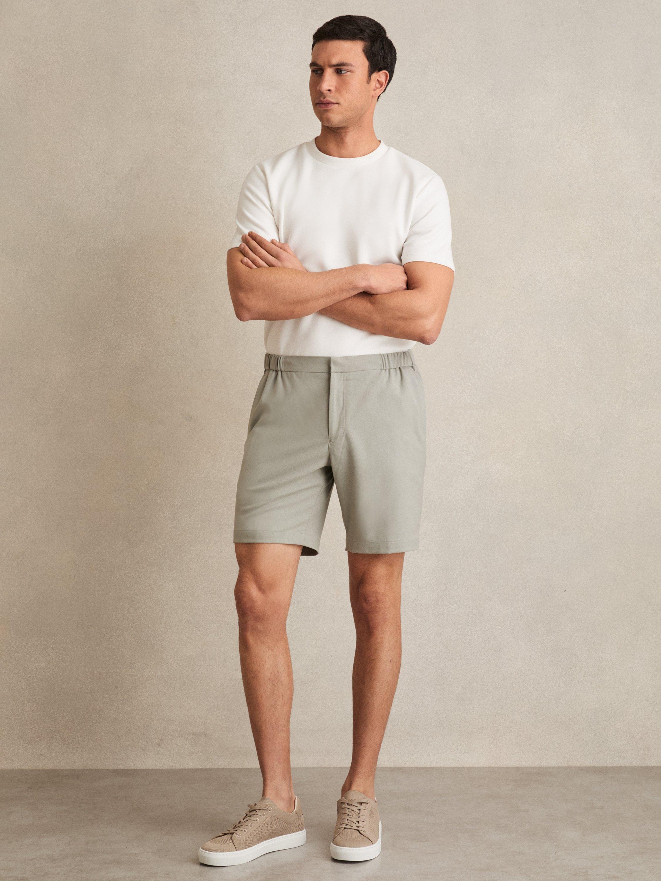 Product image 1 of 3, which shows Reiss Deck Drawstring Chino Shorts, Light Green, 36R