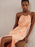 Reiss Petite Tallie Satin Halterneck Dress, Peach