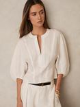 Reiss Remi Balloon Sleeve Pure Linen Top