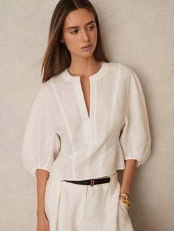 Reiss Remi Balloon Sleeve Pure Linen Top, Ivory