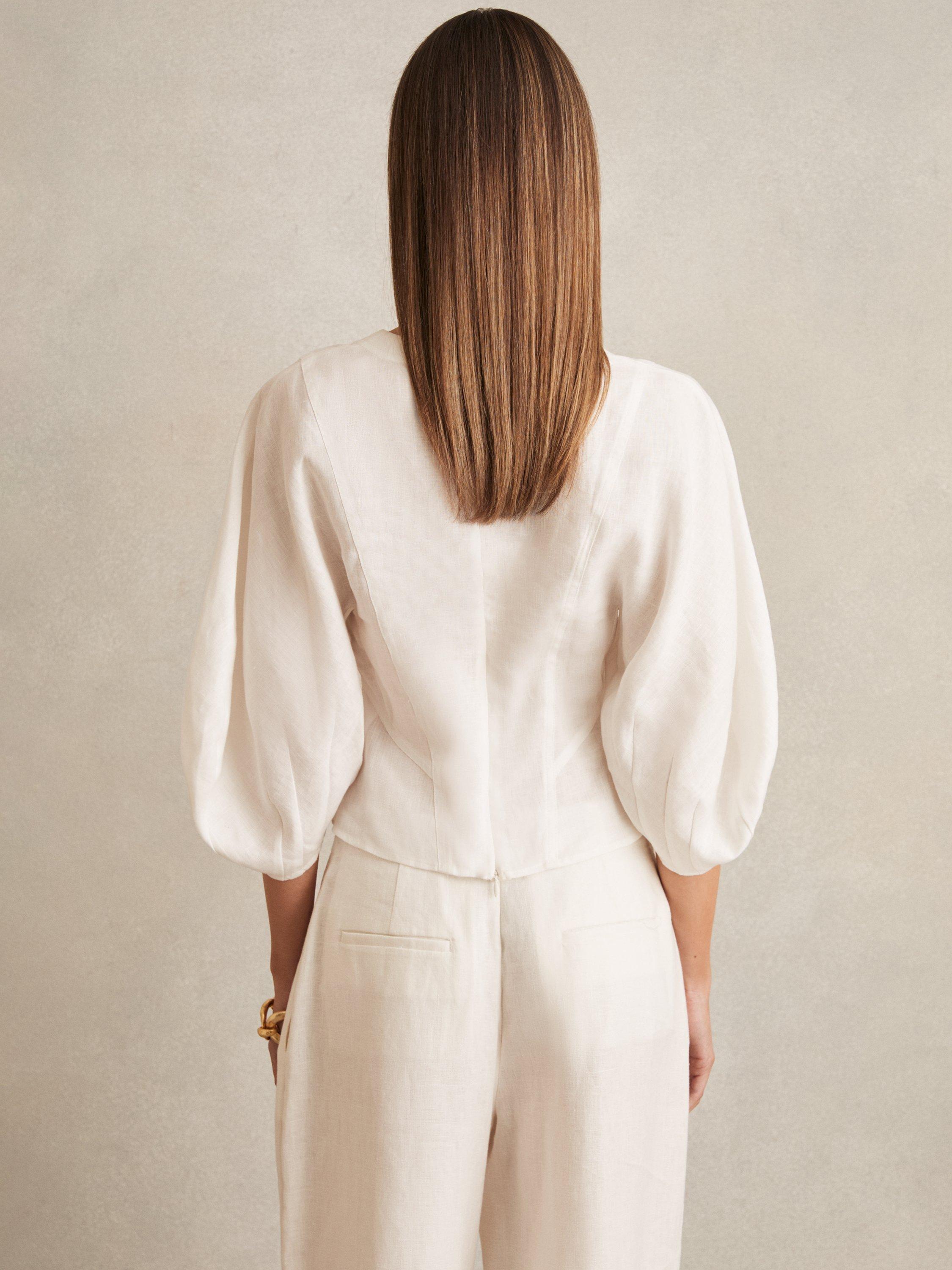 Product image 2 of 4, which shows Reiss Remi Balloon Sleeve Pure Linen Top, Ivory, 6
