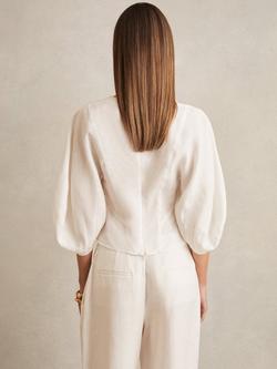 Reiss Remi Balloon Sleeve Pure Linen Top - view 2, Ivory