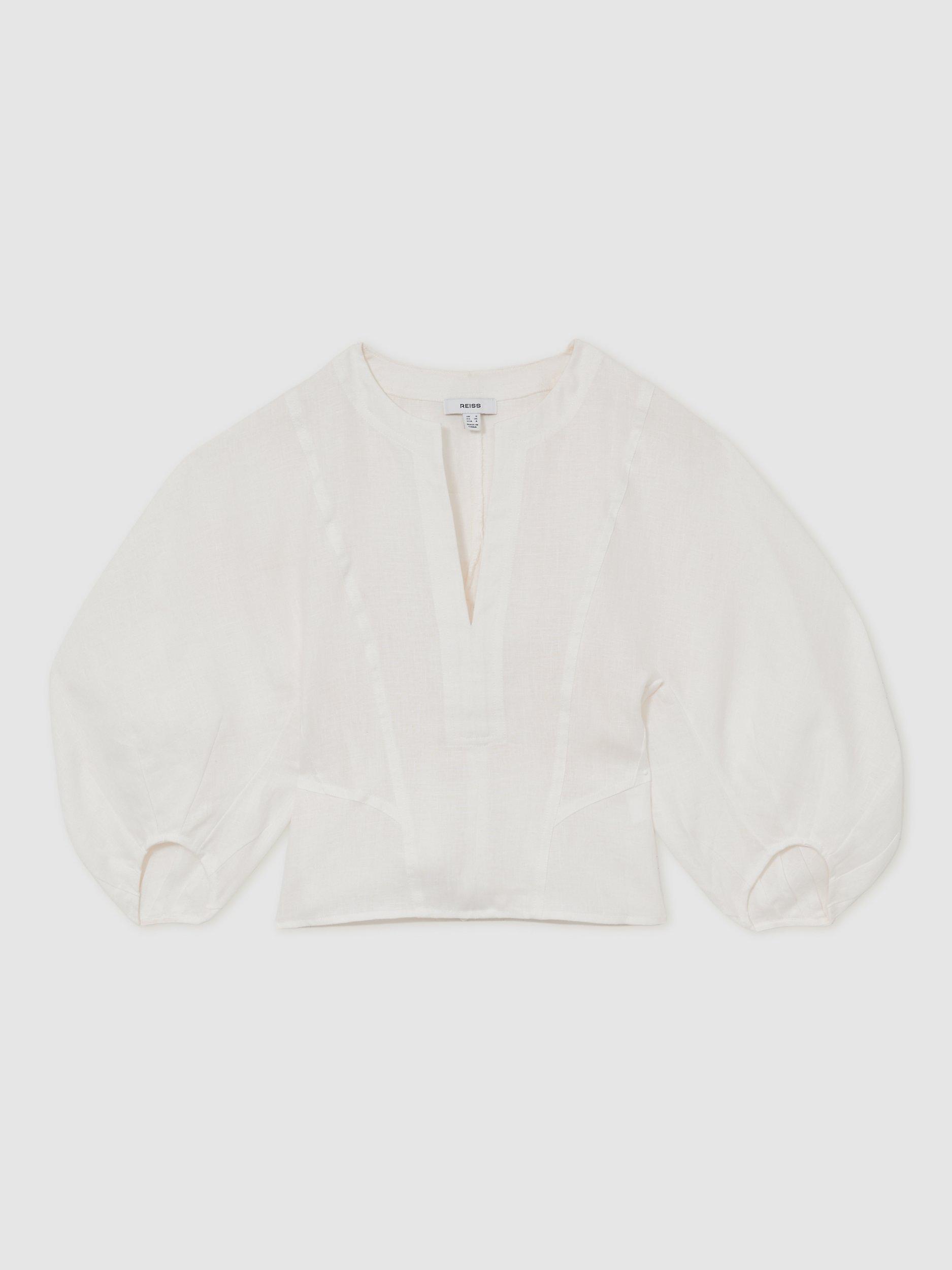 Product image 3 of 4, which shows Reiss Remi Balloon Sleeve Pure Linen Top, Ivory, 6