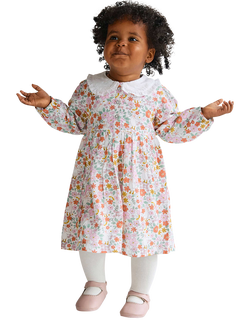 Mini Cuddles Baby Cotton Peter Pan Dress, Pink Floral, Pink Floral