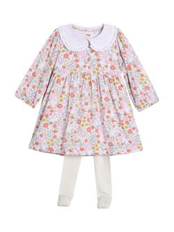 Mini Cuddles Baby Cotton Peter Pan Dress, Pink Floral - view 2, Pink Floral