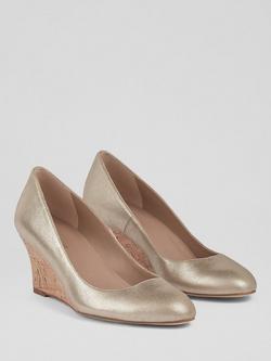 L.K.Bennett Eevi Wedge Heel Leather Court Shoes - view 2, Gol-gold