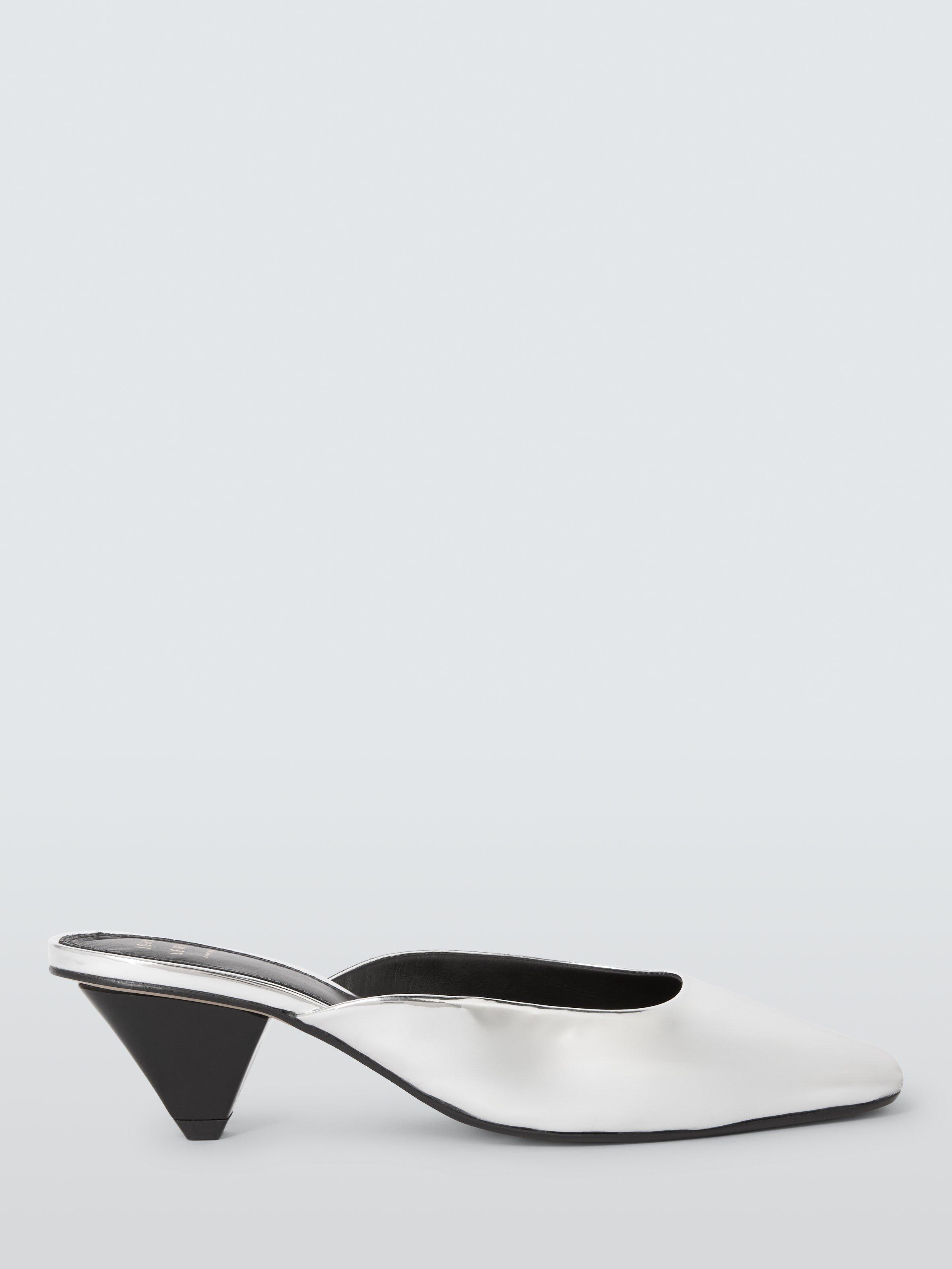 Product image 1 of 6, which shows John Lewis Devon Cone Heel Mule Open Court Shoes, Silver, 3