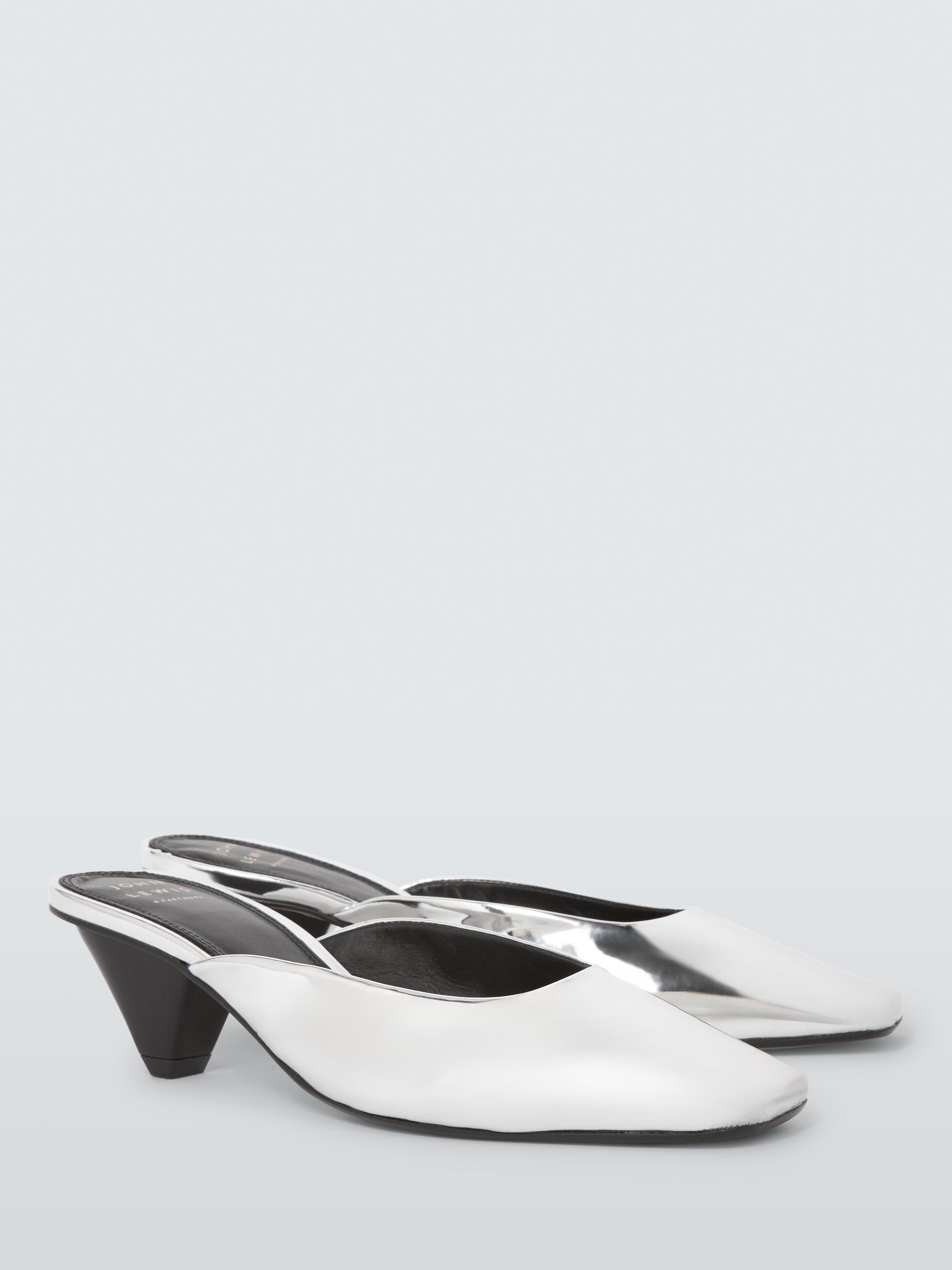 Product image 3 of 6, which shows John Lewis Devon Cone Heel Mule Open Court Shoes, Silver, 3