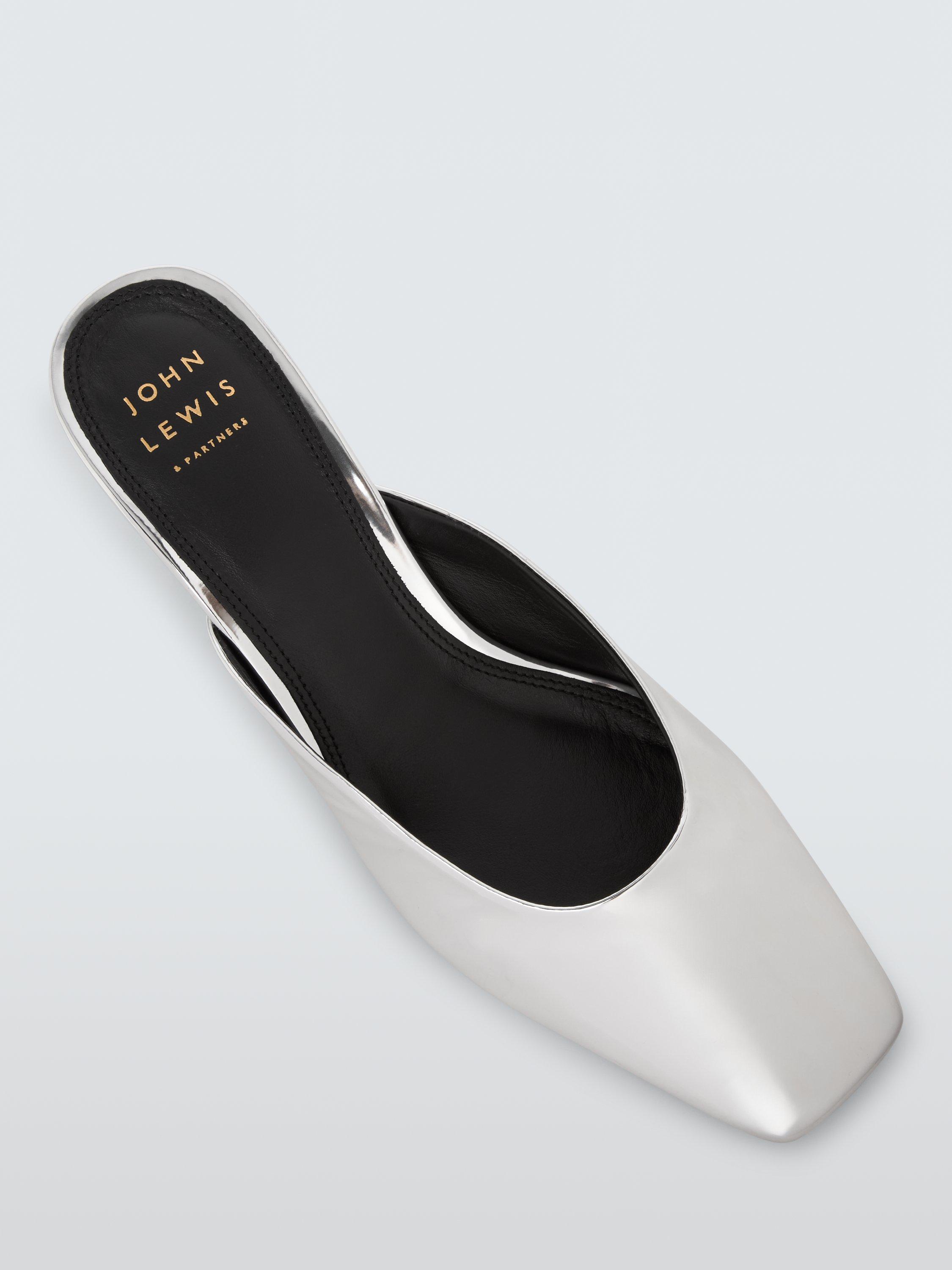 Product image 5 of 6, which shows John Lewis Devon Cone Heel Mule Open Court Shoes, Silver, 3